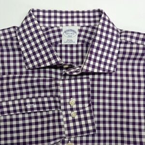 Brooks Brothers 346 Men's 17 1/2 Purple‎ Check Plaid Long Sleeve Button Up Shirt